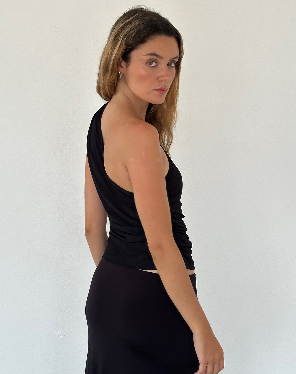 Evelina One Shoulder Top in Black Mesh