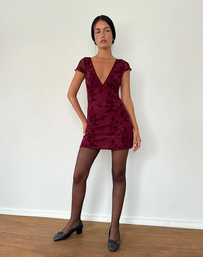 Evilia Dress in Botanical Flower Maroon