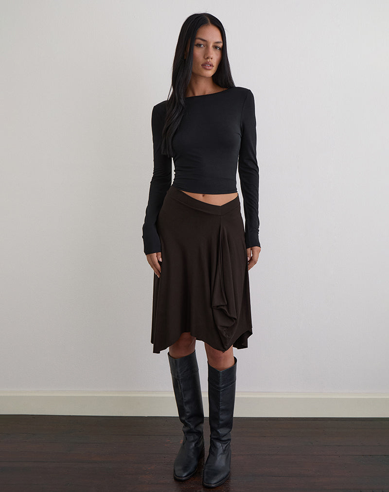 Esmeray Midi Skirt in Chocolate Brown