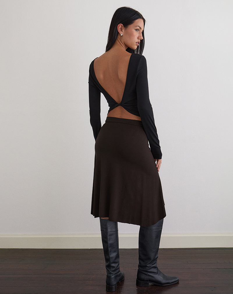 Esmeray Midi Skirt in Chocolate Brown