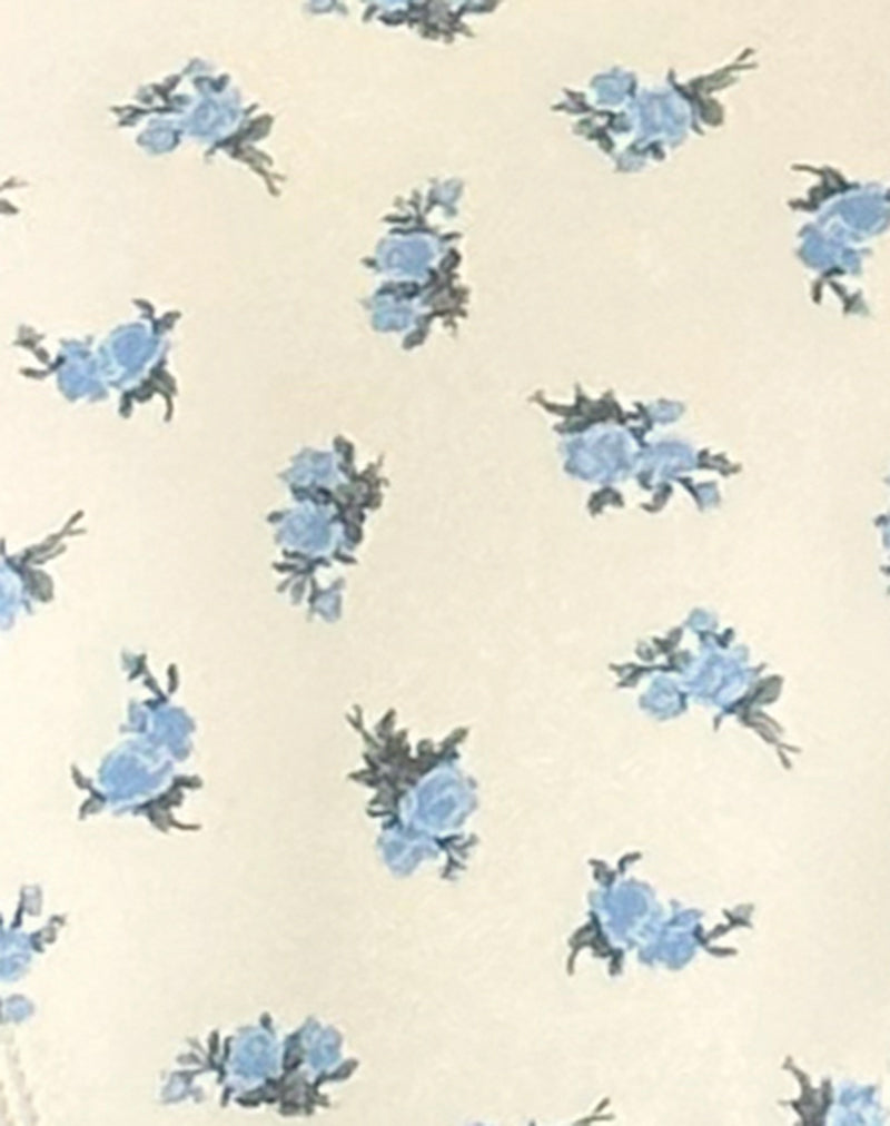 Farida Bikini Bottom in Blue Cluster Floral with Picot Trim