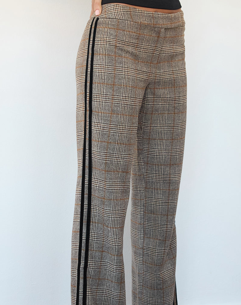 Fatina Trouser in Brown Check with Side Stripe