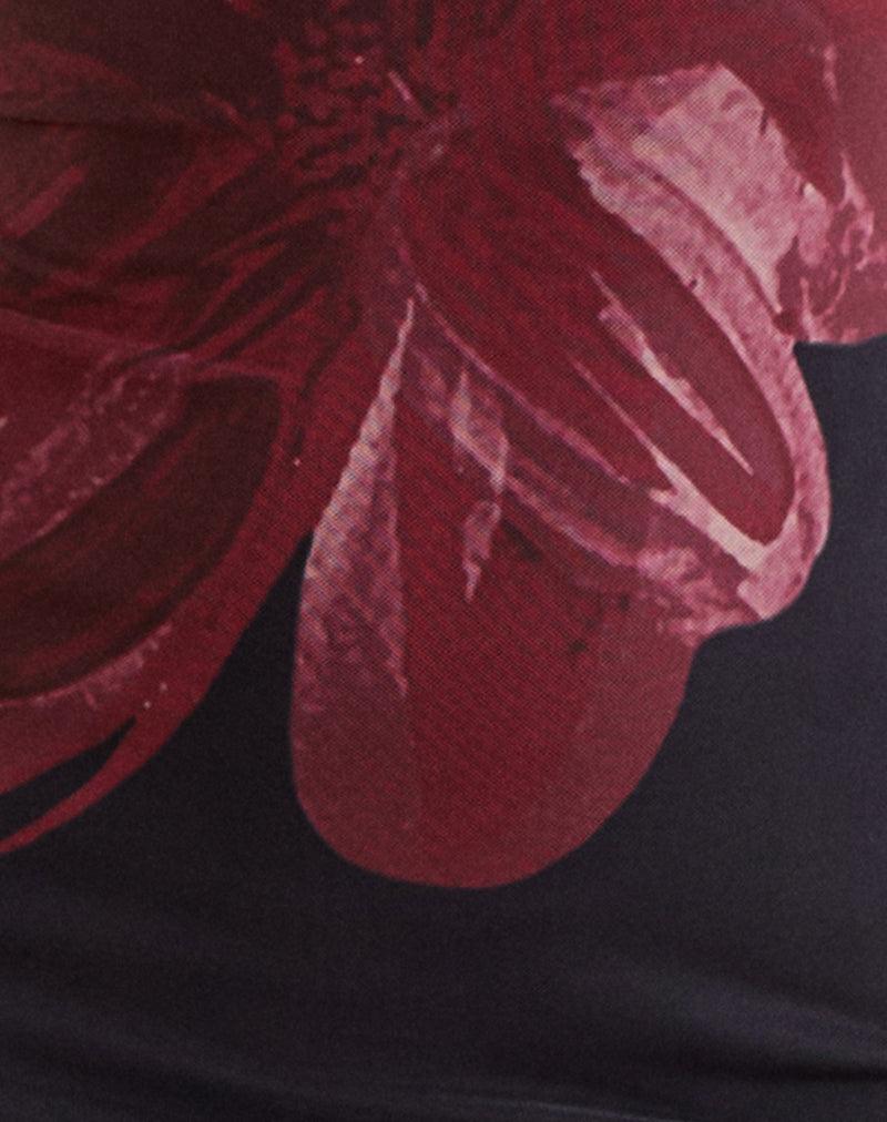 Fayola Maxi Dress In Black with Burgundy Watercolour Flower