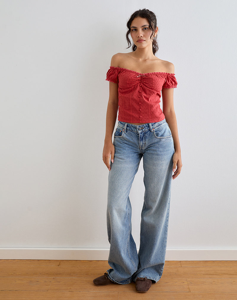 Fayra Bardot Corset Top in Cotton Dobby Red