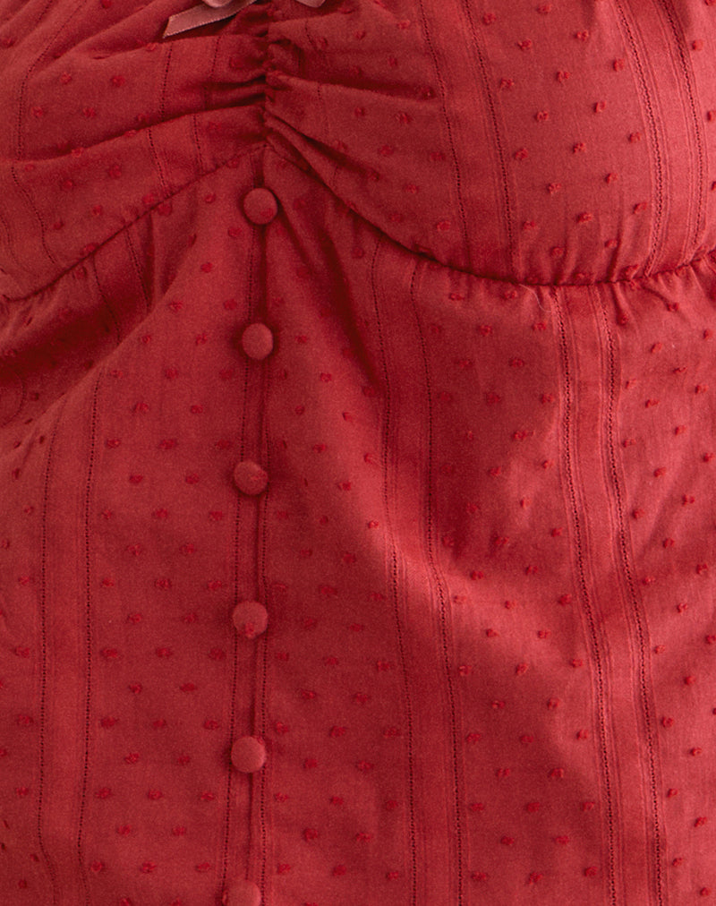 Fayra Bardot Corset Top in Cotton Dobby Red