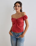 Fayra Bardot Corset Top in Cotton Dobby Red