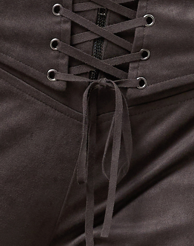 Vallen Trousers in Dark Faux Suede Chestnut