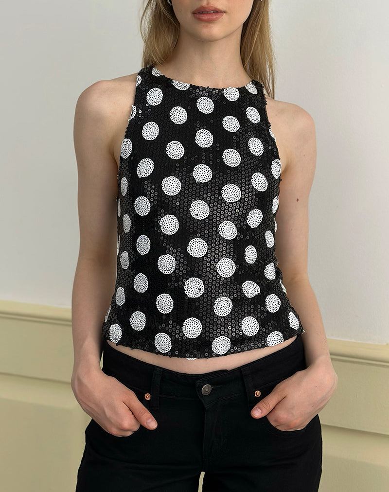 Felicita Top in Polka Sequin Monochrome