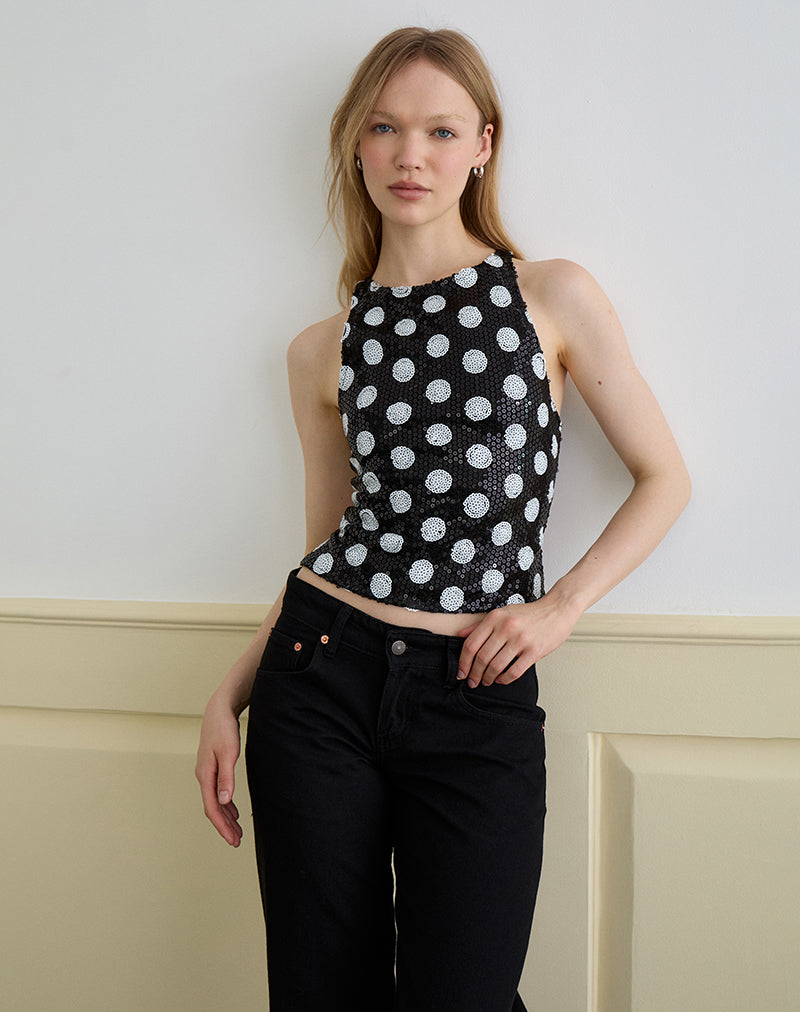 Felicita Top in Polka Sequin Monochrome