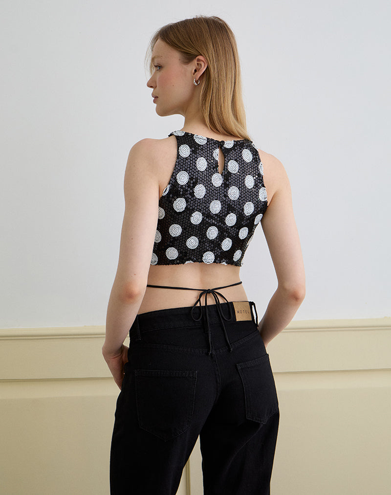Felicita Top in Polka Sequin Monochrome