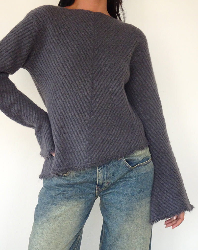 Fergie Asymmetric Knit Jumper in Ocean Storm