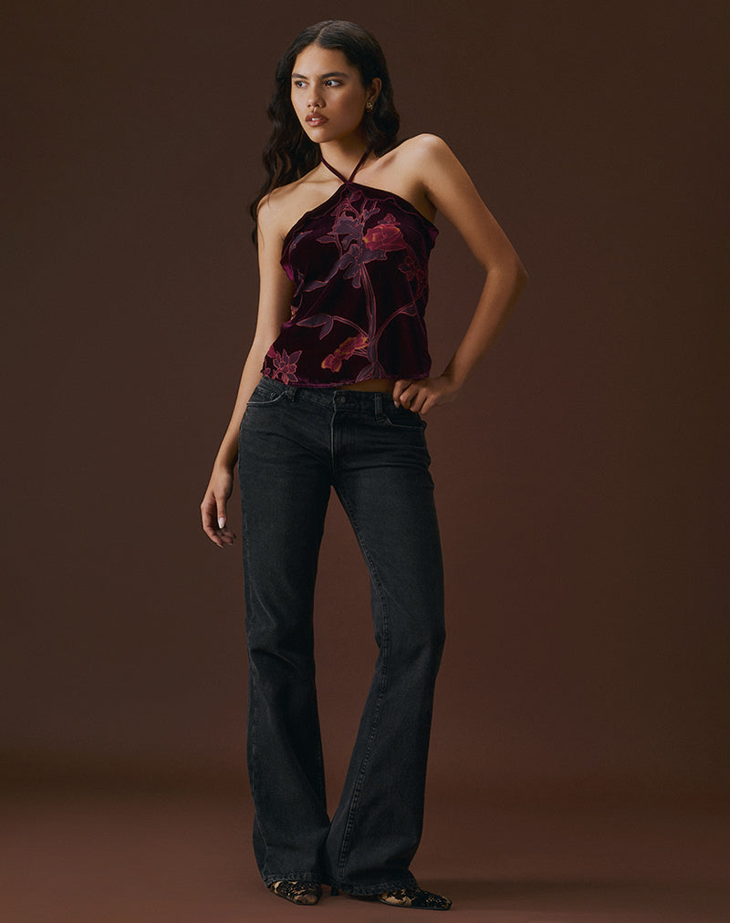 Fiorella Top in Floral Devore Burgundy