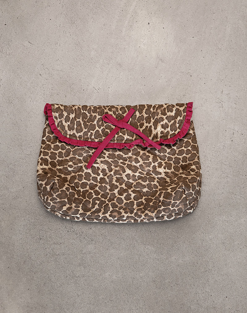 Fold Over Makeup Bag in Leopard with Red Frill Bow