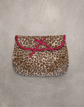 Fold Over Makeup Bag in Leopard with Red Frill Bow