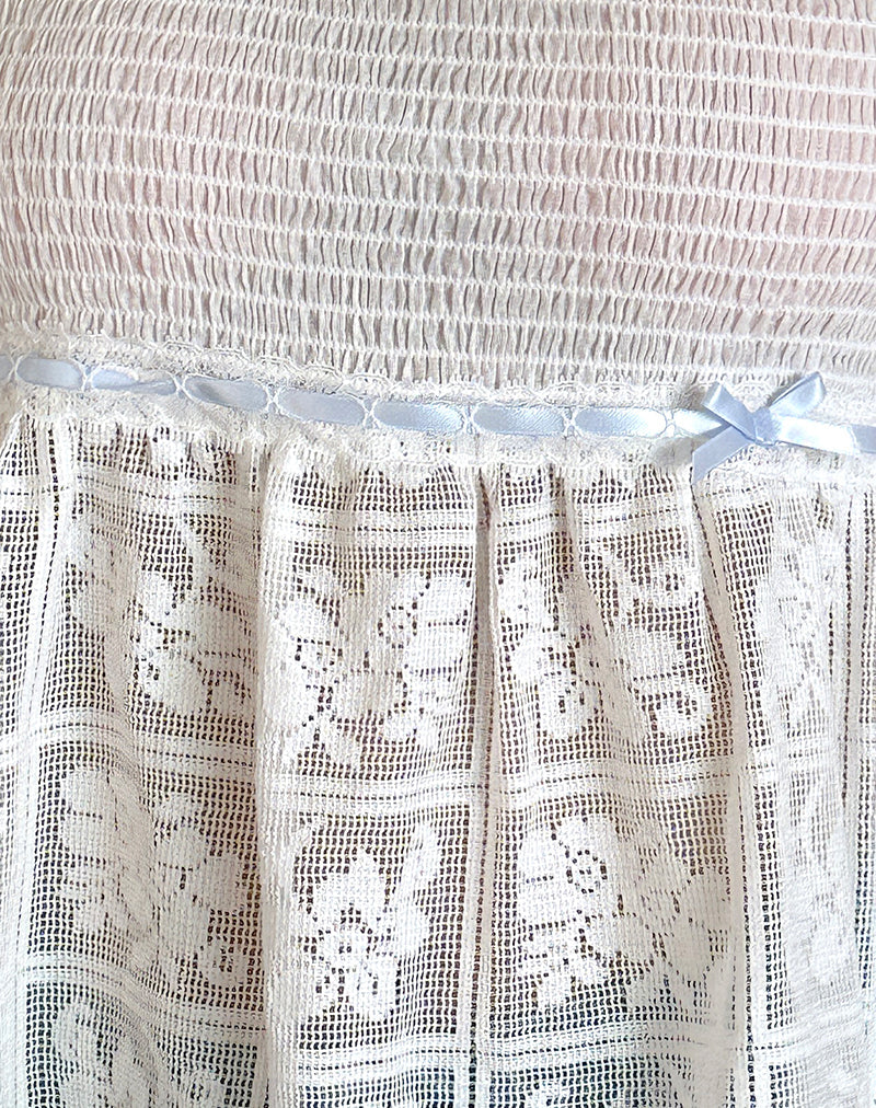 Flyn Top in Crochet Lace Shirred Poplin White