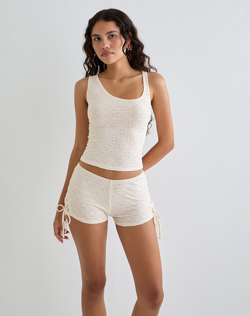 Fukama Sleeveless Top in Stretch Broderie Cream