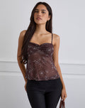 Fierza Cami Top in Doodle Flower Flock Brown