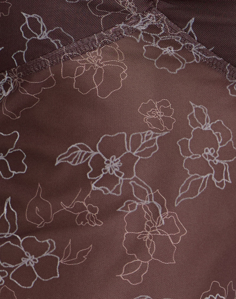 Fierza Cami Top in Doodle Flower Flock Brown