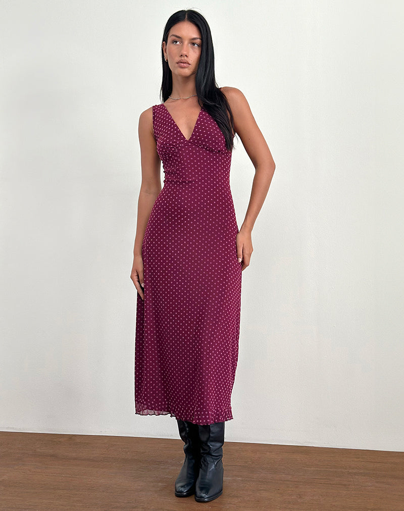 Gabriella Dress in Basic Polka Flock Berry