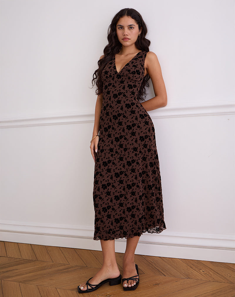 Gabriela Midi Dress in Garden Floral Brown