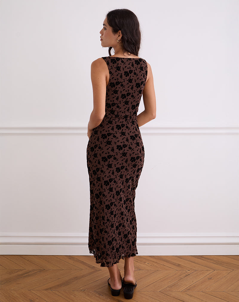 Gabriela Midi Dress in Garden Floral Brown