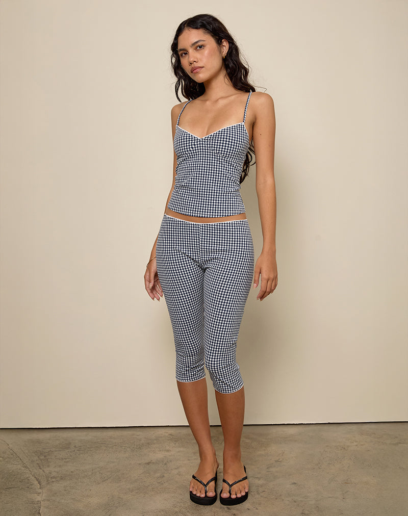 Tuka Capri Trousers in Seersucker Gingham Navy