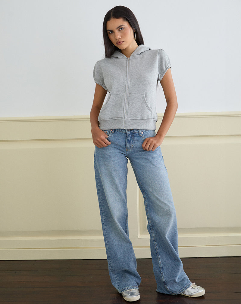 Galia Short Sleeve Zip Hoodie in Grey Marl