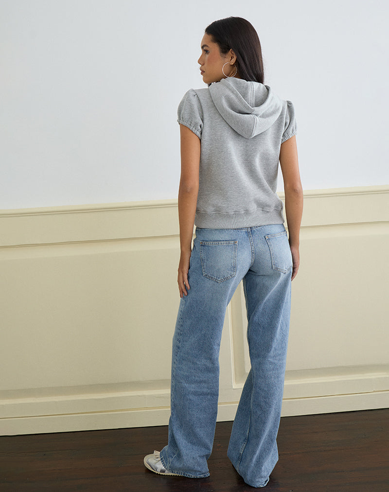 Galia Short Sleeve Zip Hoodie in Grey Marl