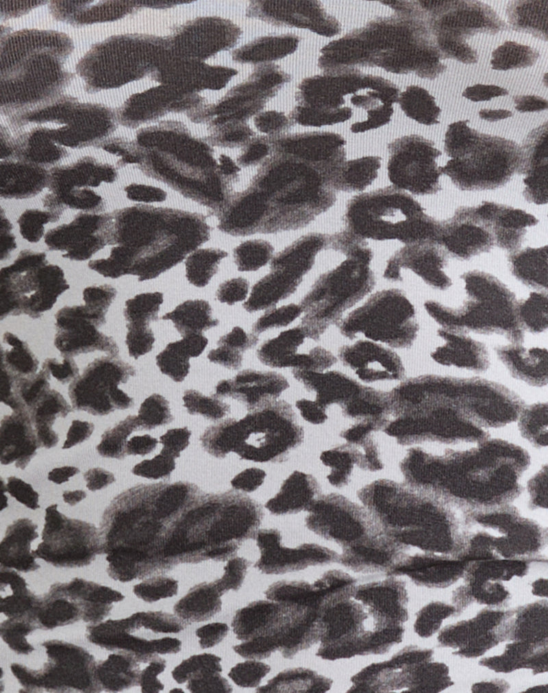 Galile High Neck Top in Jersey Blurry Leopard Grey