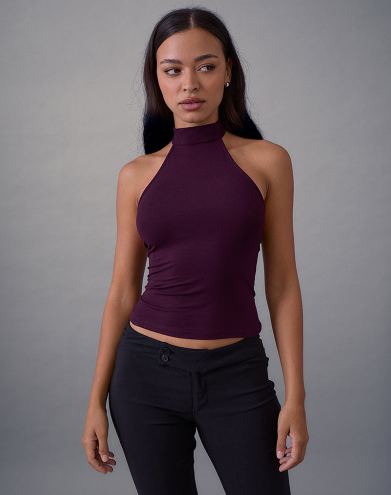 Galile High Neck Top in Jersey Fig