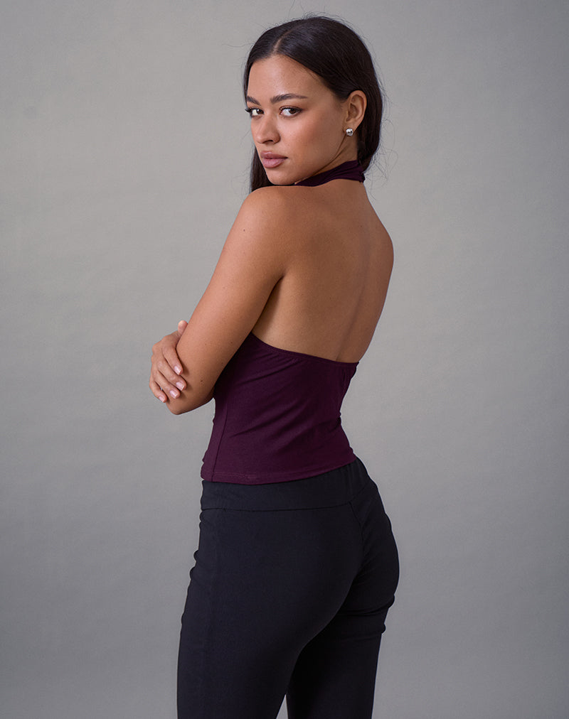 Galile High Neck Top in Jersey Fig