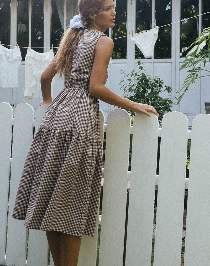 Galuh Smock Dress in Mini Brown Gingham