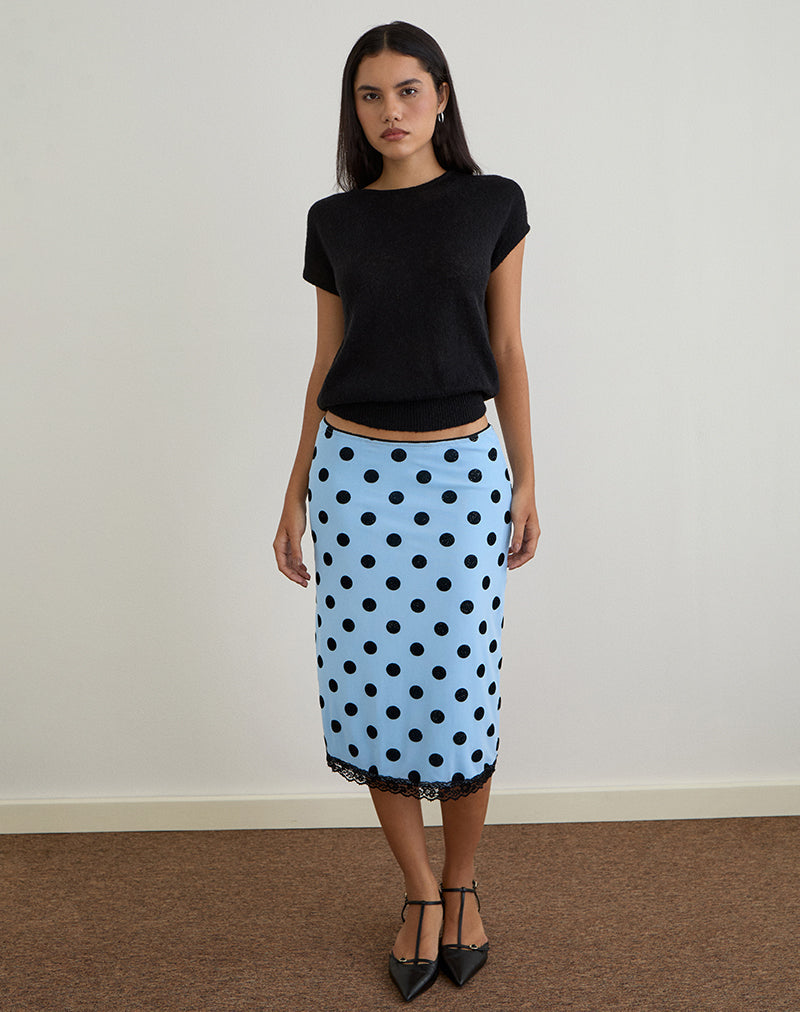 Gamila Midi Skirt in Blue with Polka Space Black
