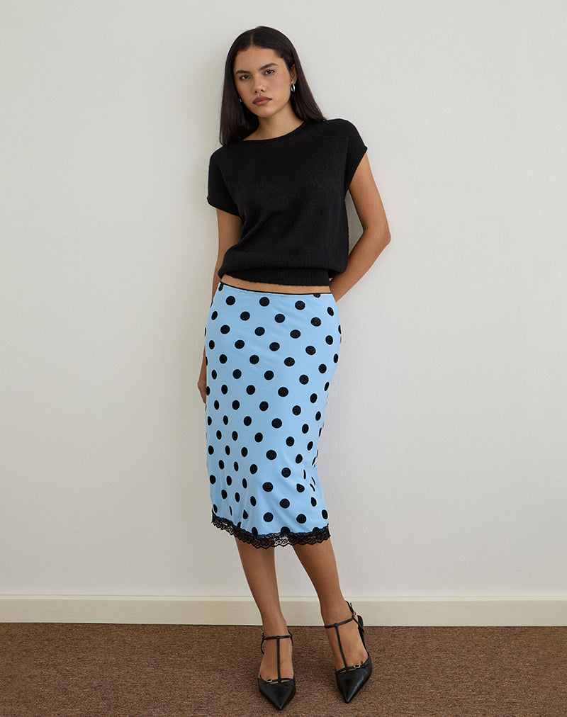 Gamila Midi Skirt in Blue with Polka Space Black