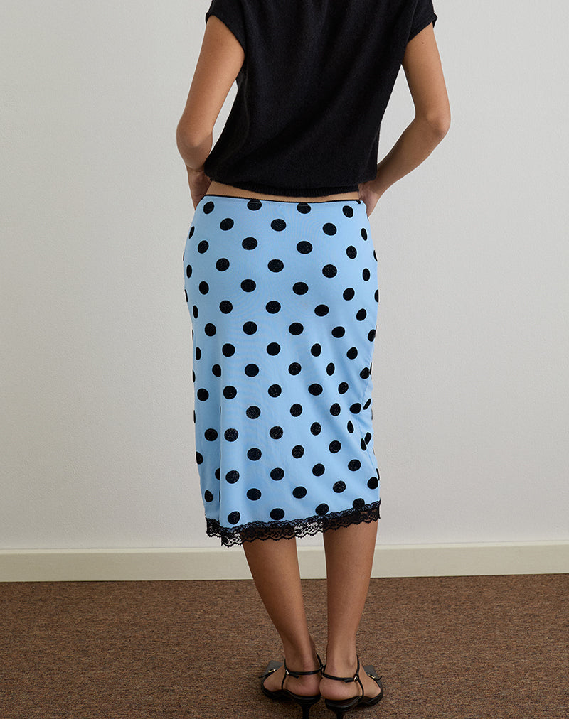 Gamila Midi Skirt in Blue with Polka Space Black
