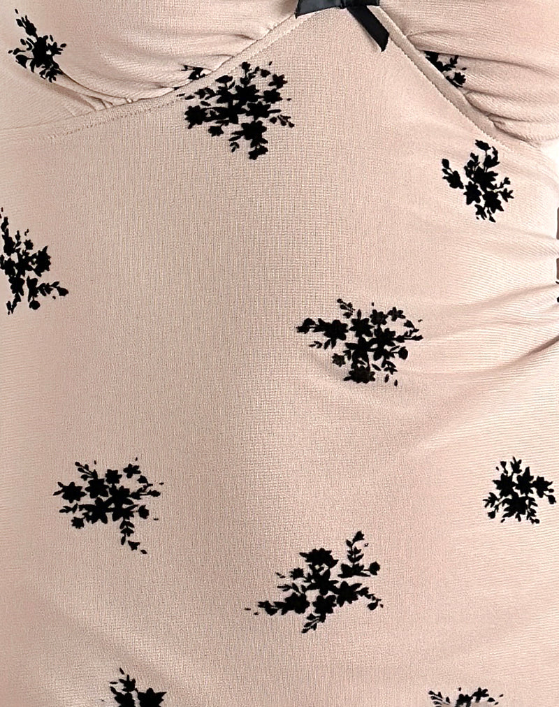 Gandira Midi Dress in Cluster Ditsy Floral Flock Nude