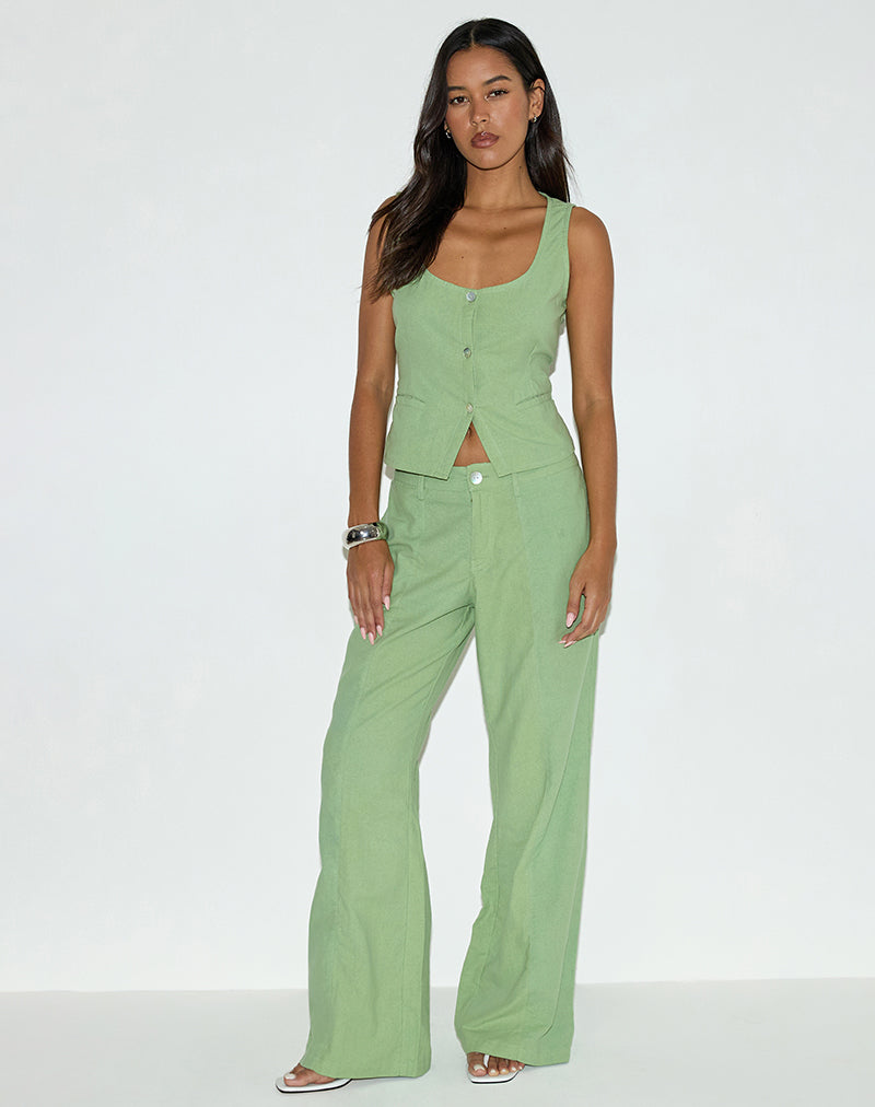 Saucy Trouser in Linen Minty Green