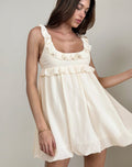 Garistha Babydoll Puffball Mini Dress in Cream