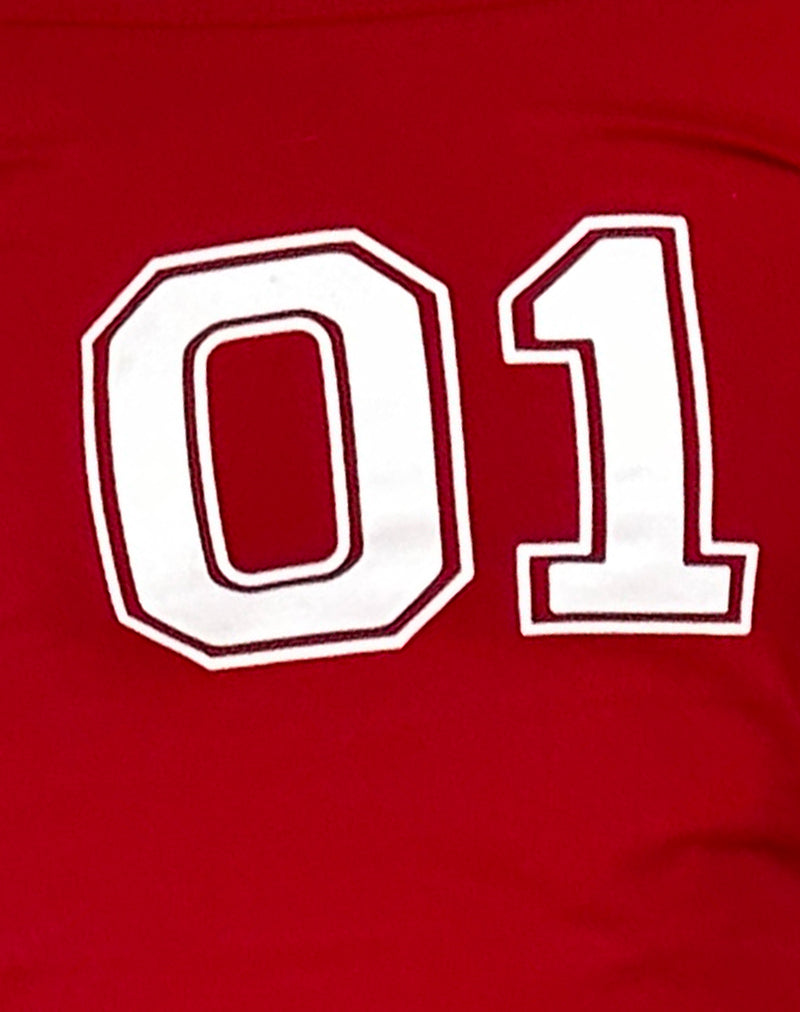 Gavya Long Sleeve Bardot Top In Adrenaline Red with White Piping