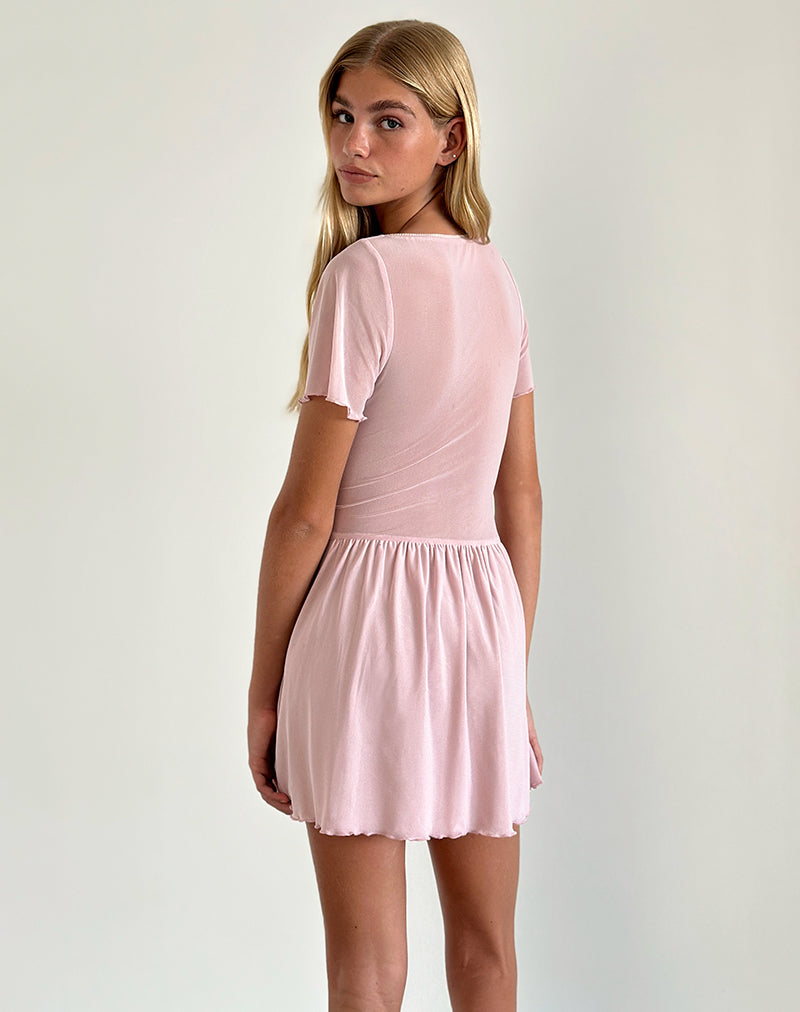 Geni Mini Dress in Mesh Baby Pink