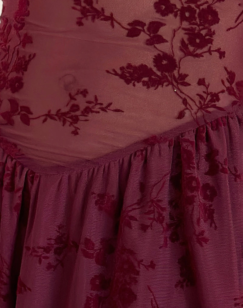 Geni Mini Dress in Botanical Flower Maroon