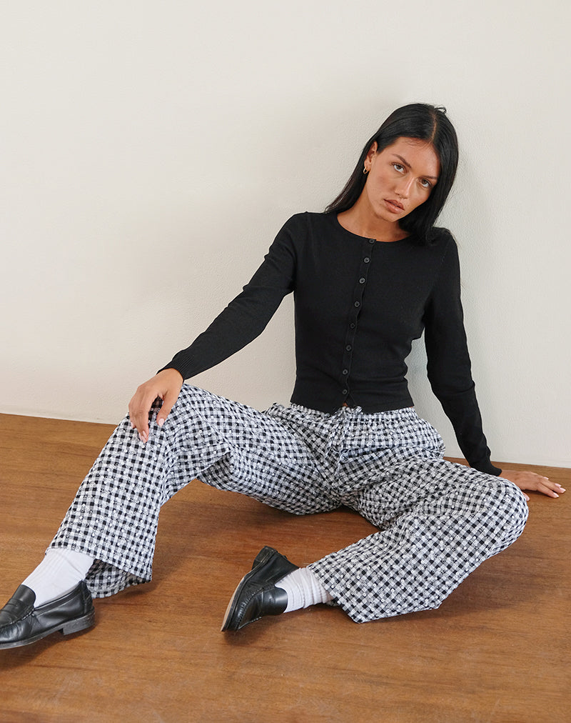 Wasic Wide Leg Trouser in Floral Gingham Black
