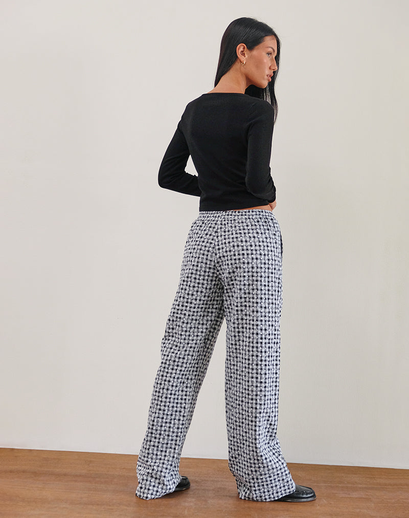 Wasic Wide Leg Trouser in Floral Gingham Black