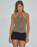 Giulia Knot Halterneck Top in Tan Mini Croc Print