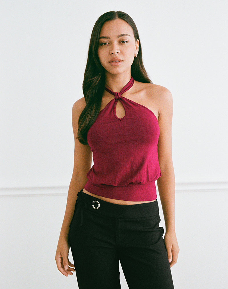 Giunea Knot Halter Top in Burgundy