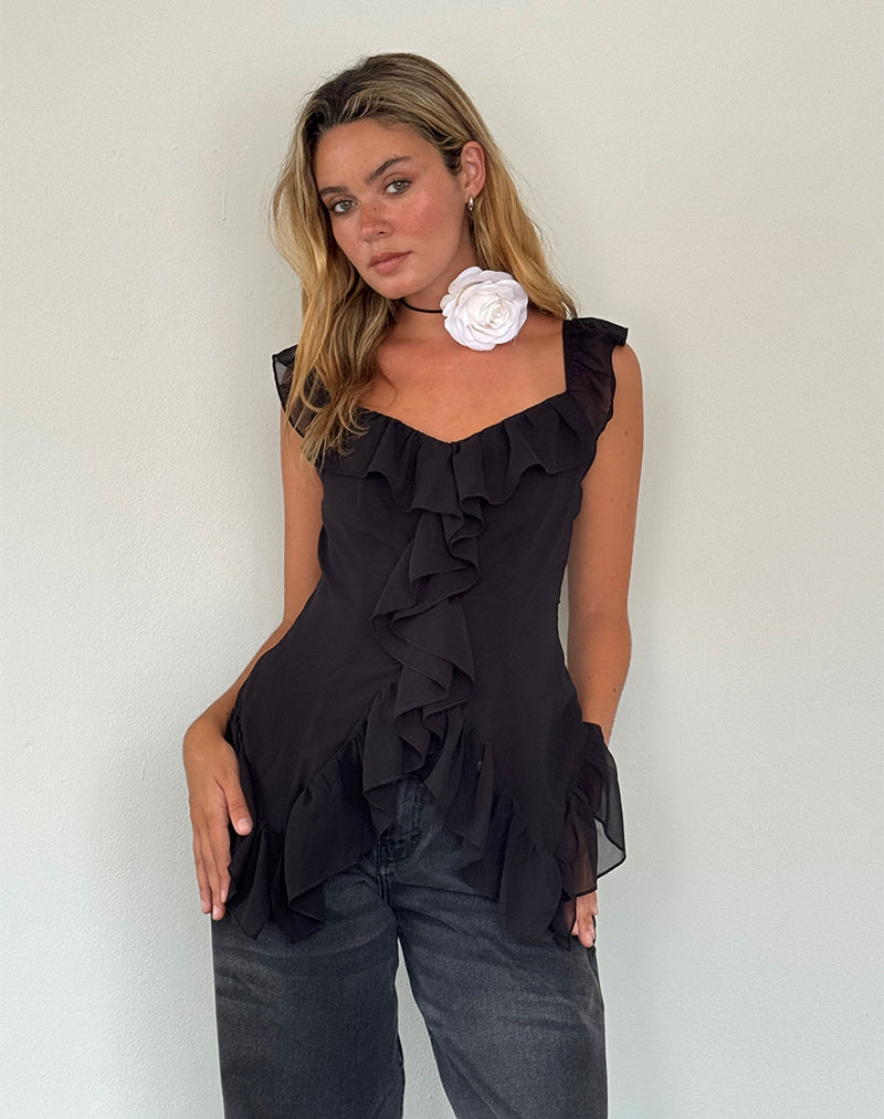 Glaiza Ruffle Cami Top in Black