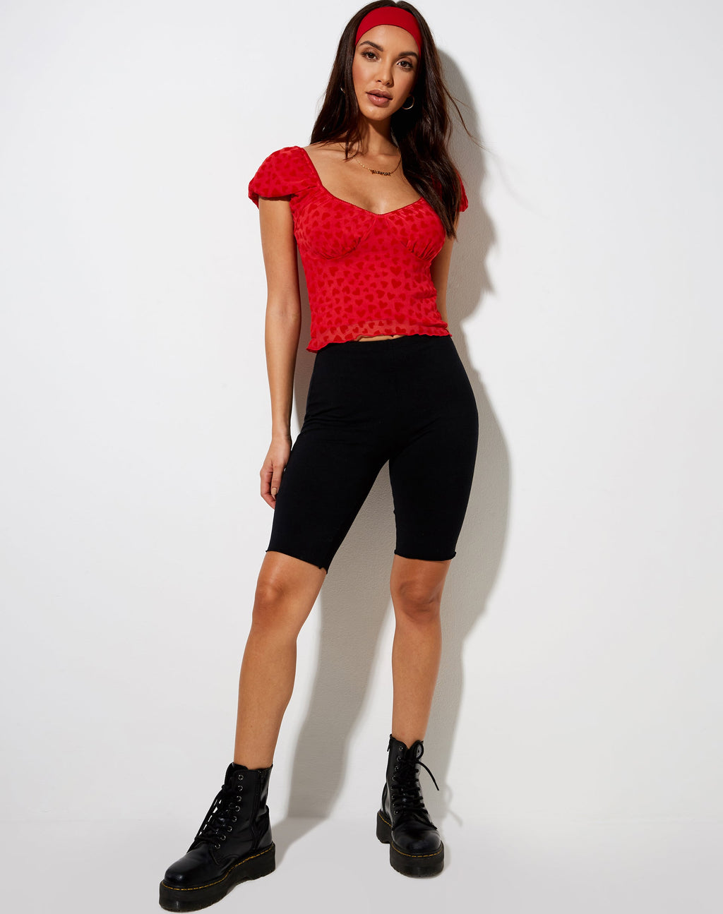 Glasty Crop Top in Red Mesh Red Heart Flock