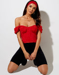 Glasty Crop Top in Red Mesh Red Heart Flock
