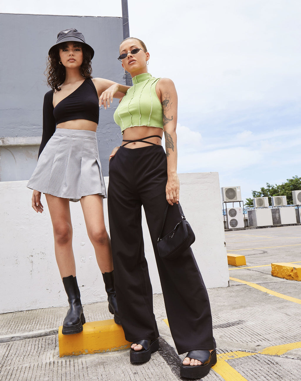 Carga Mini Skirt in Small Check Black Grey