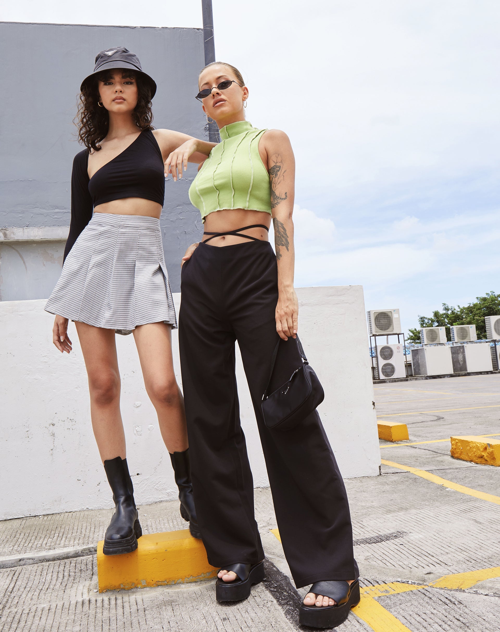 Carga Mini Skirt in Small Check Black Grey